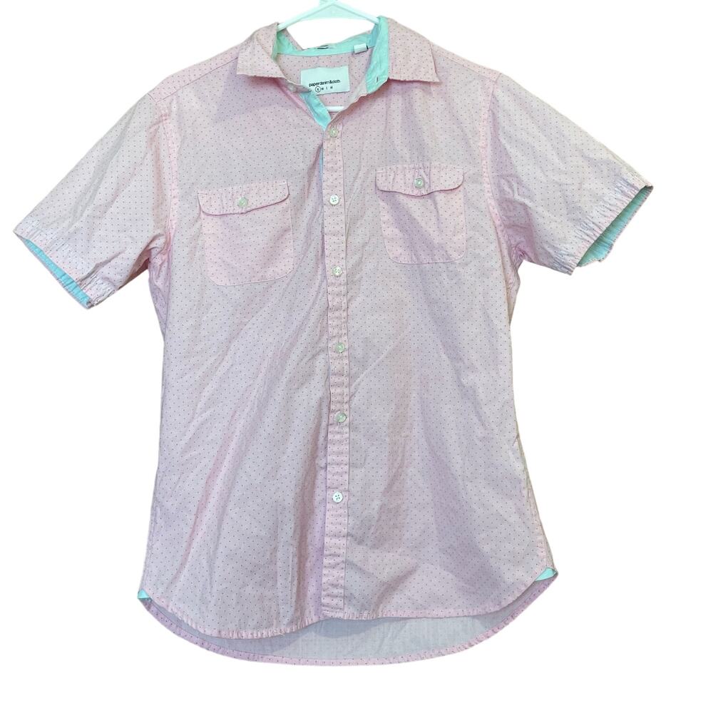 Paper Denim & Cloth Classic Fit Polka Dot Button Down Shirt Sz Small Pink Cotton